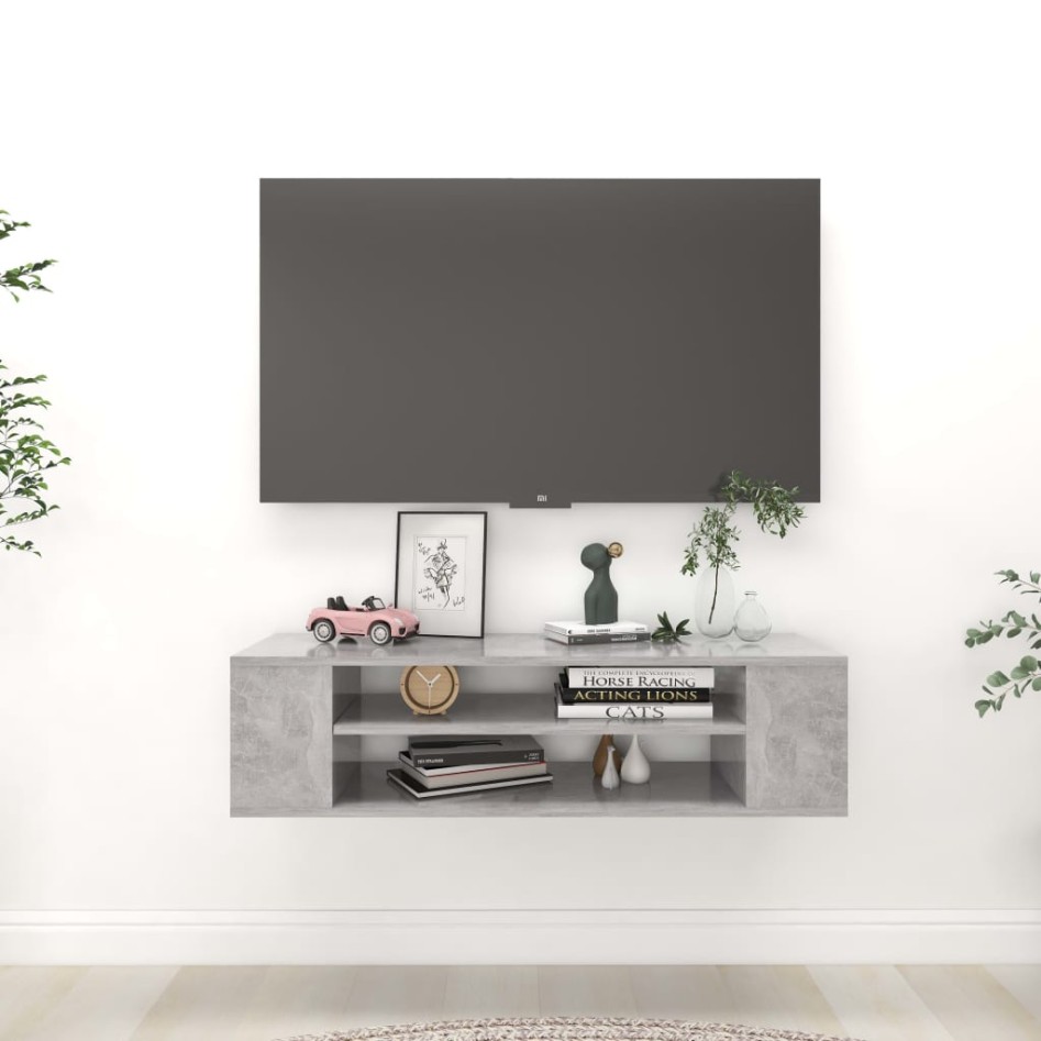 Mueble de TV colgante contrachapada gris hormigón