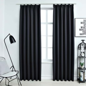 Cortinas opacas con ganchos 2 piezas negro 140x175