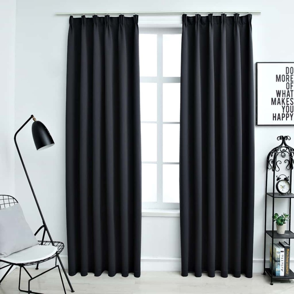 Cortinas opacas con ganchos 2 piezas negro 140x175
