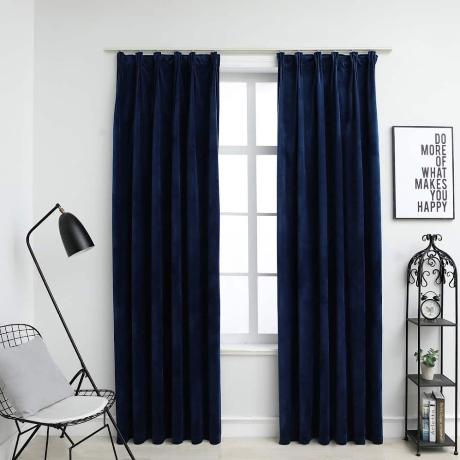 Cortinas opacas ganchos 2 pzas terciopelo azul oscuro