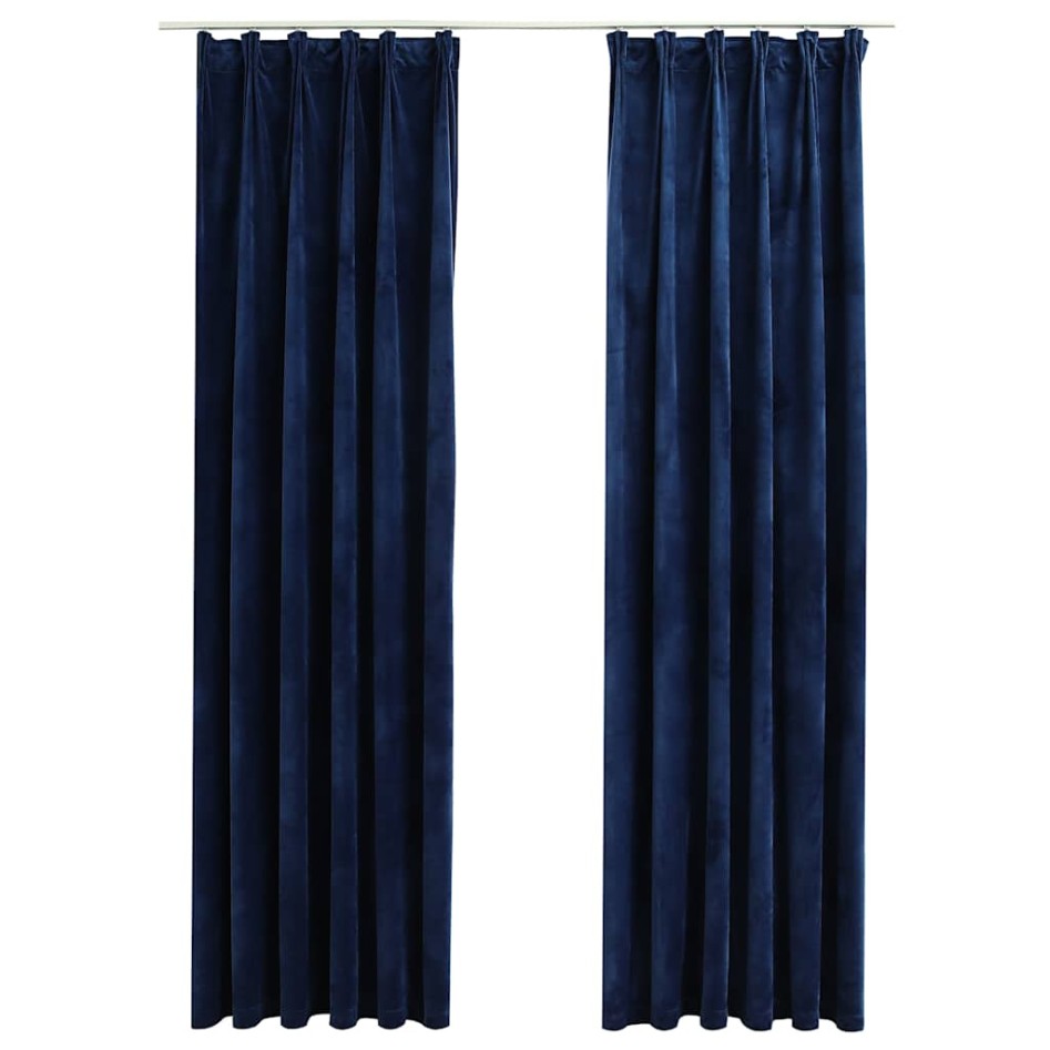 Cortinas opacas ganchos 2 pzas terciopelo azul oscuro