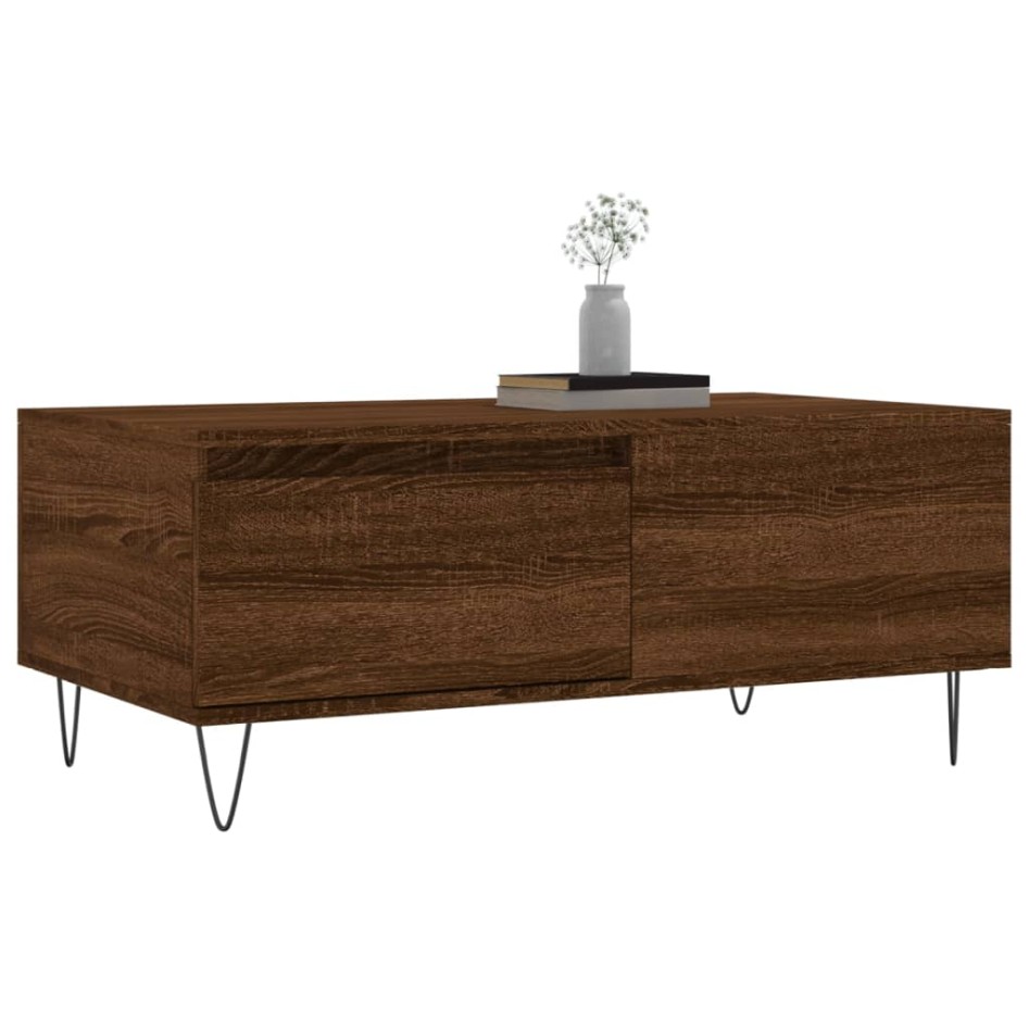 Mesa de centro madera contrachapada marrón roble 90x50x36,5