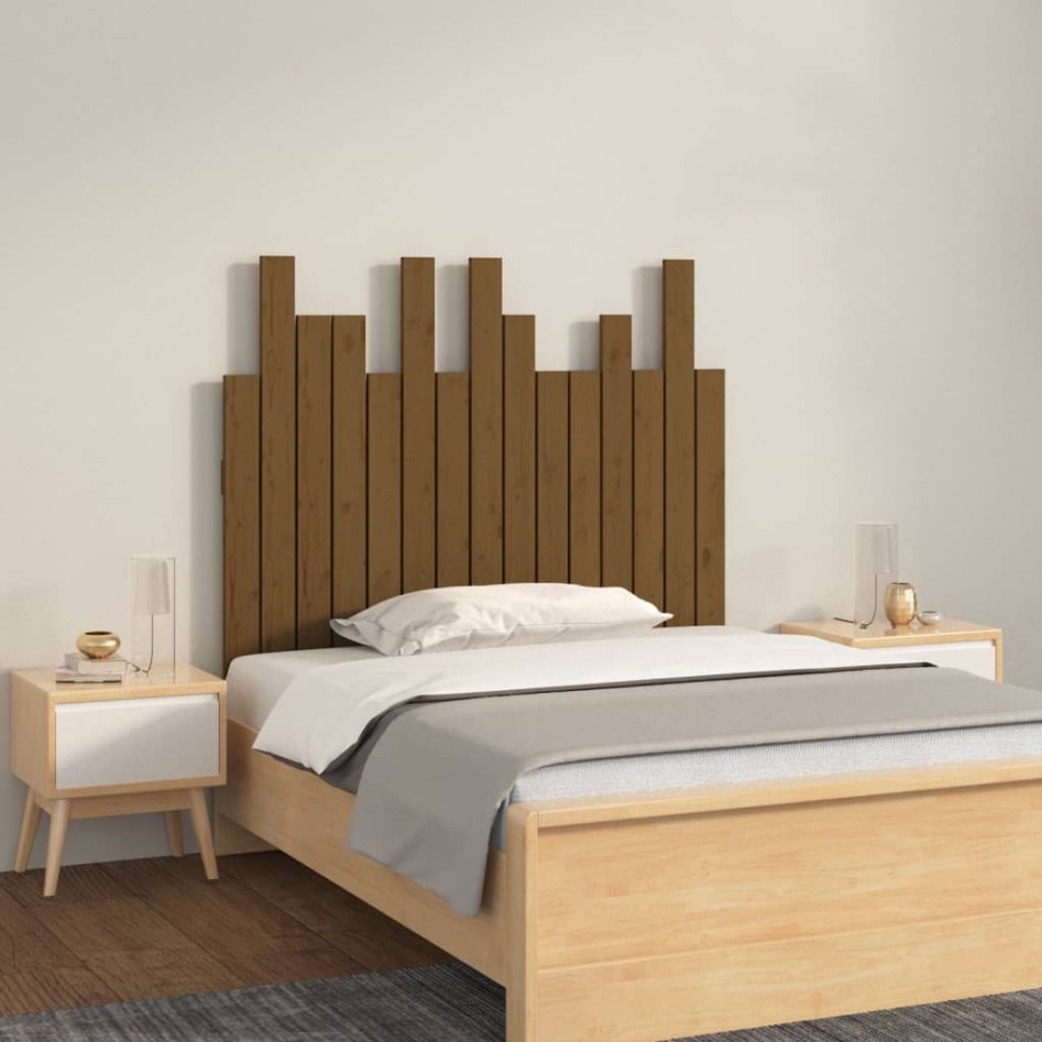 Cabecero cama pared madera maciza pino marrón miel 95,5x3x80