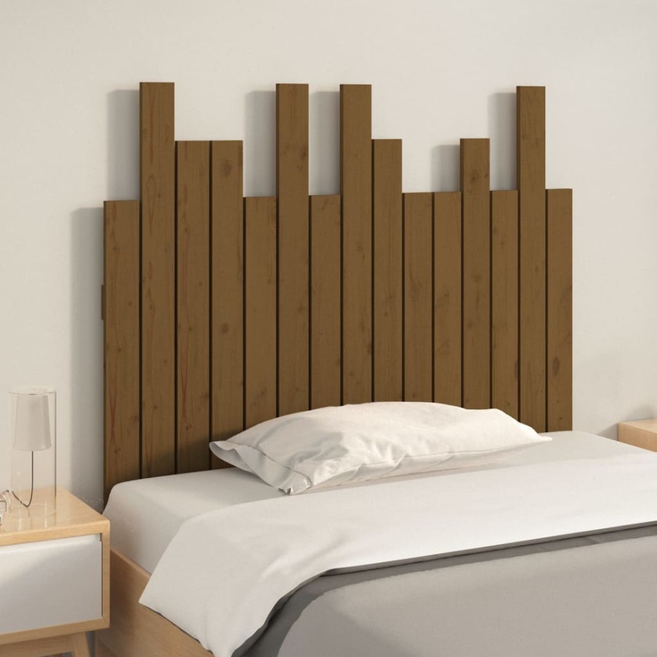 Cabecero cama pared madera maciza pino marrón miel 95,5x3x80