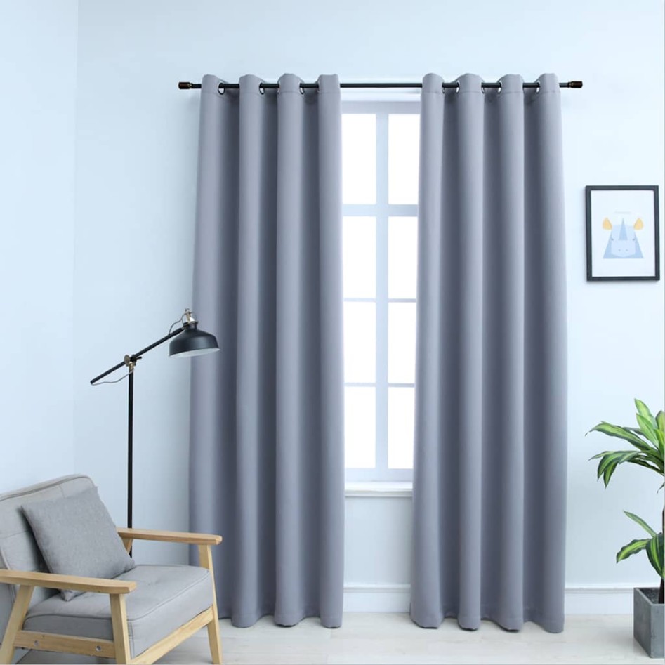 Cortinas opacas con anillas de metal 2 piezas gris 140x245
