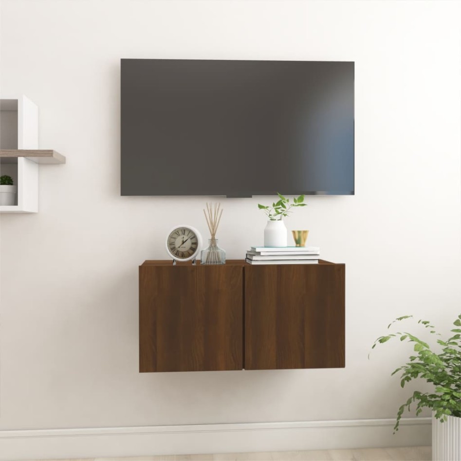 Mueble TV colgante madera contrachapada marrón roble