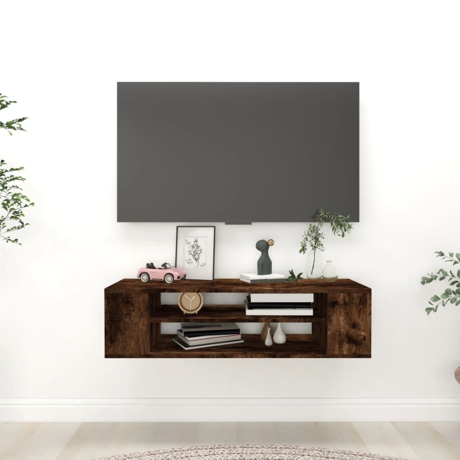 Mueble de TV colgante madera roble ahumado 100x30x26,5