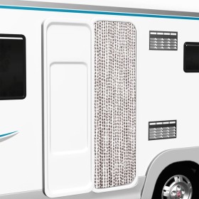 Cortina mosquitera de chenilla gris taupe y blanca 56x185