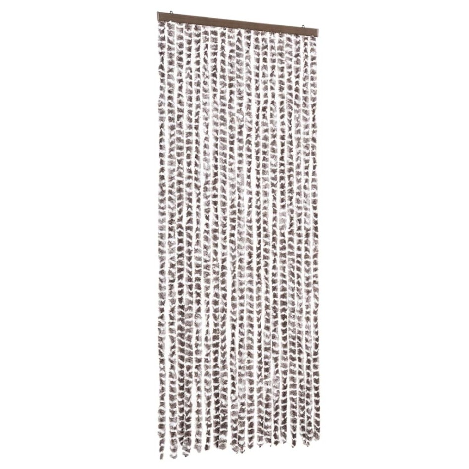Cortina mosquitera de chenilla gris taupe y blanca 56x185