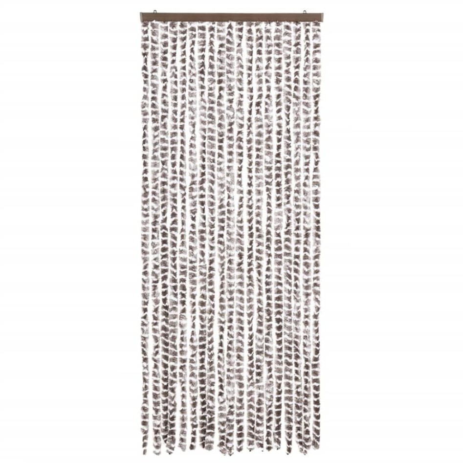 Cortina mosquitera de chenilla gris taupe y blanca 56x185