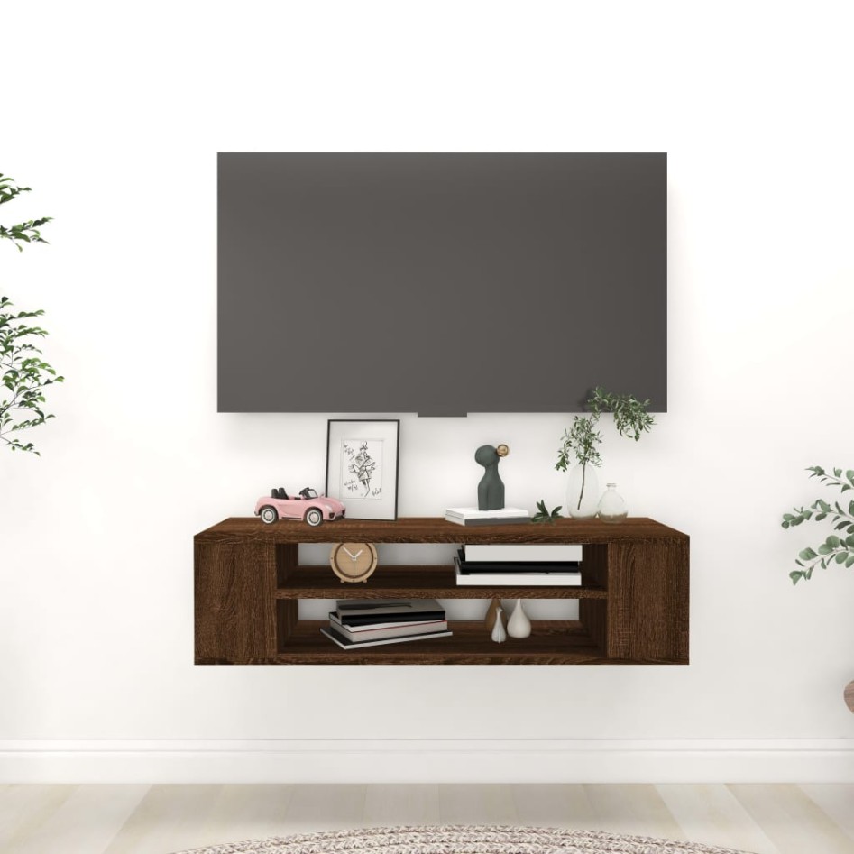 Mueble de TV colgante madera marrón roble 100x30x26,5