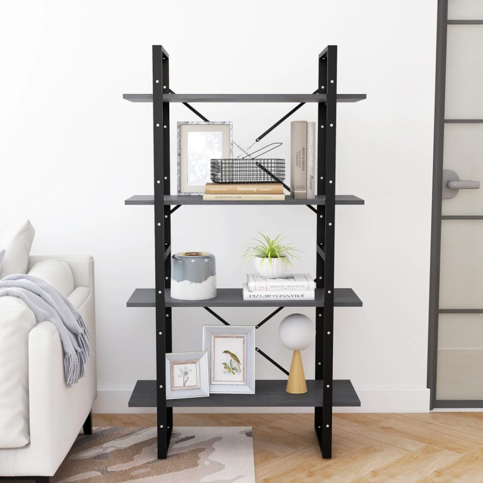 Estantería 4 niveles madera maciza de pino gris 80x30x140