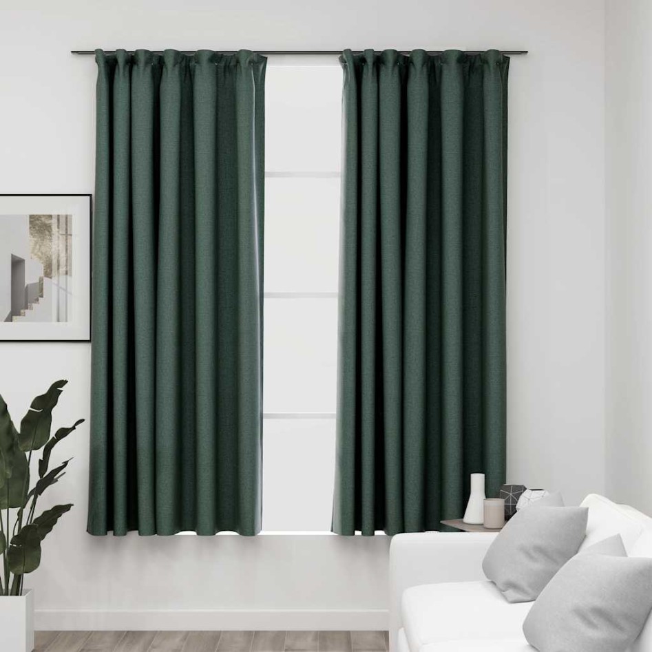 Cortinas opacas con ganchos look de lino 2 pzas verde