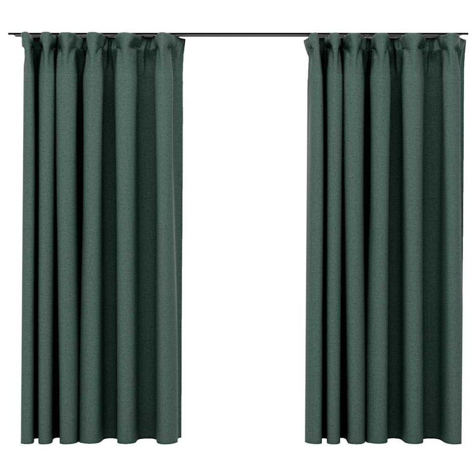 Cortinas opacas con ganchos look de lino 2 pzas verde