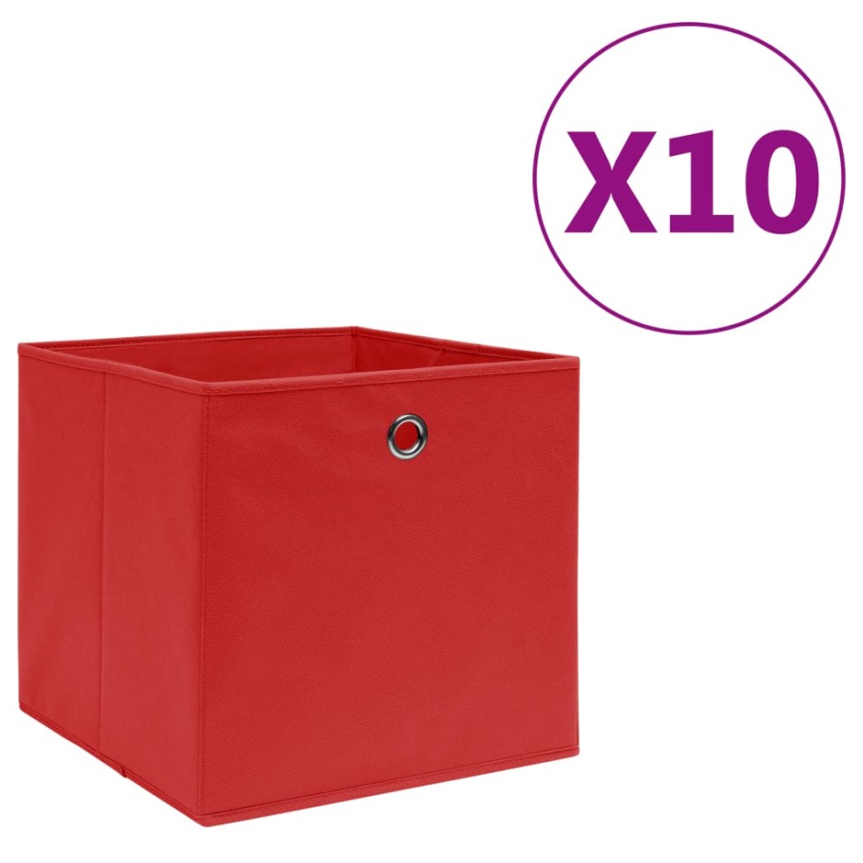 Cajas de almacenaje 10 uds tela no tejida rojo 28x28x28