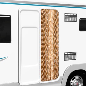 Cortina mosquitera de chenilla ocre y blanca 56x185