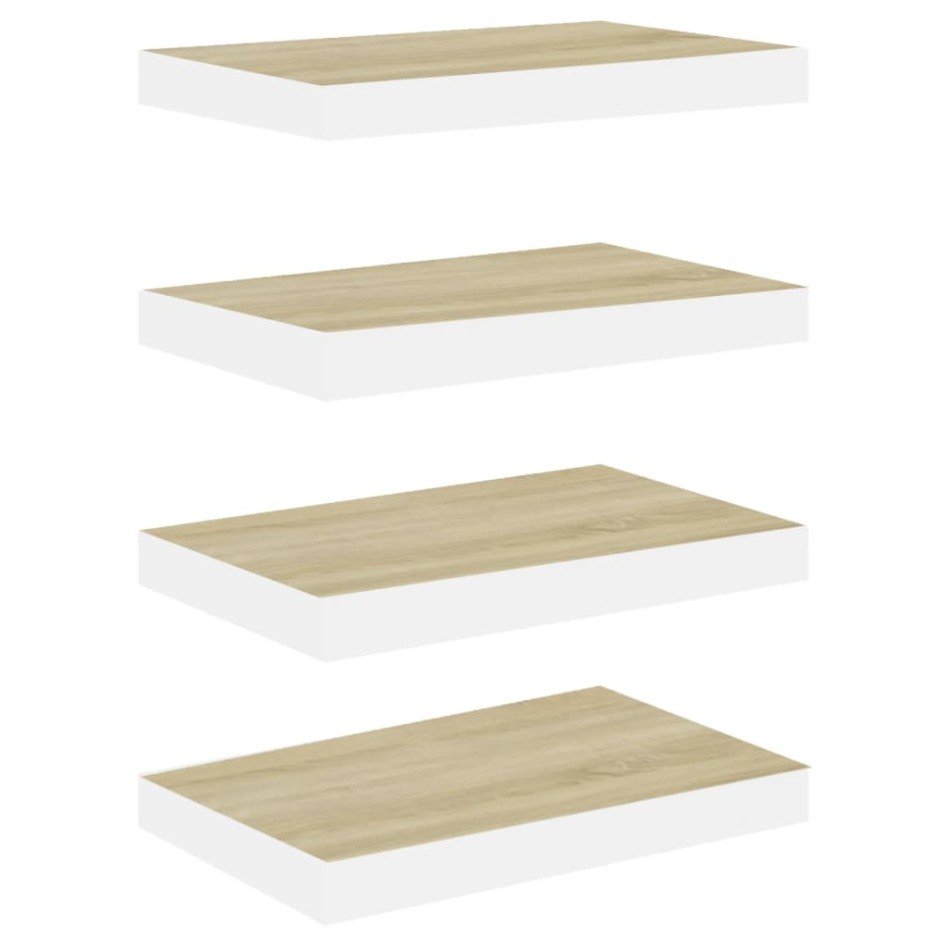 Estante flotante de pared 4 uds MDF roble y blanco 40x23x3,8