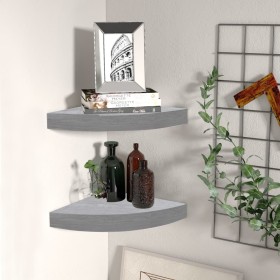 Estante de esquina de pared 2 uds MDF gris hormigón