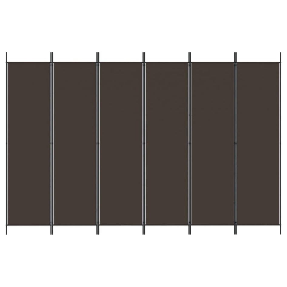 Biombo divisor de 6 paneles de tela marrón 300x200