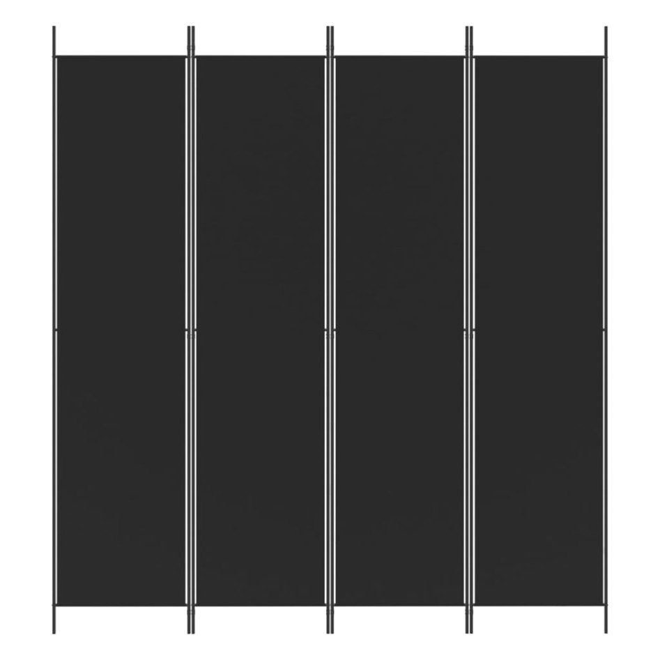 Biombo divisor de 4 paneles de tela negro 200x220