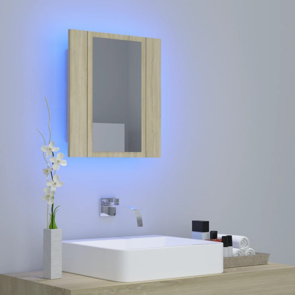 Armario espejo de baño LED acrílico roble Sonoma 40x12x45