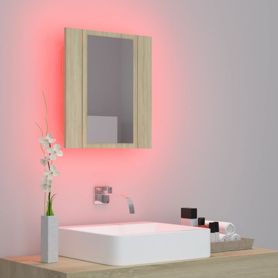 Armario espejo de baño LED acrílico roble Sonoma 40x12x45