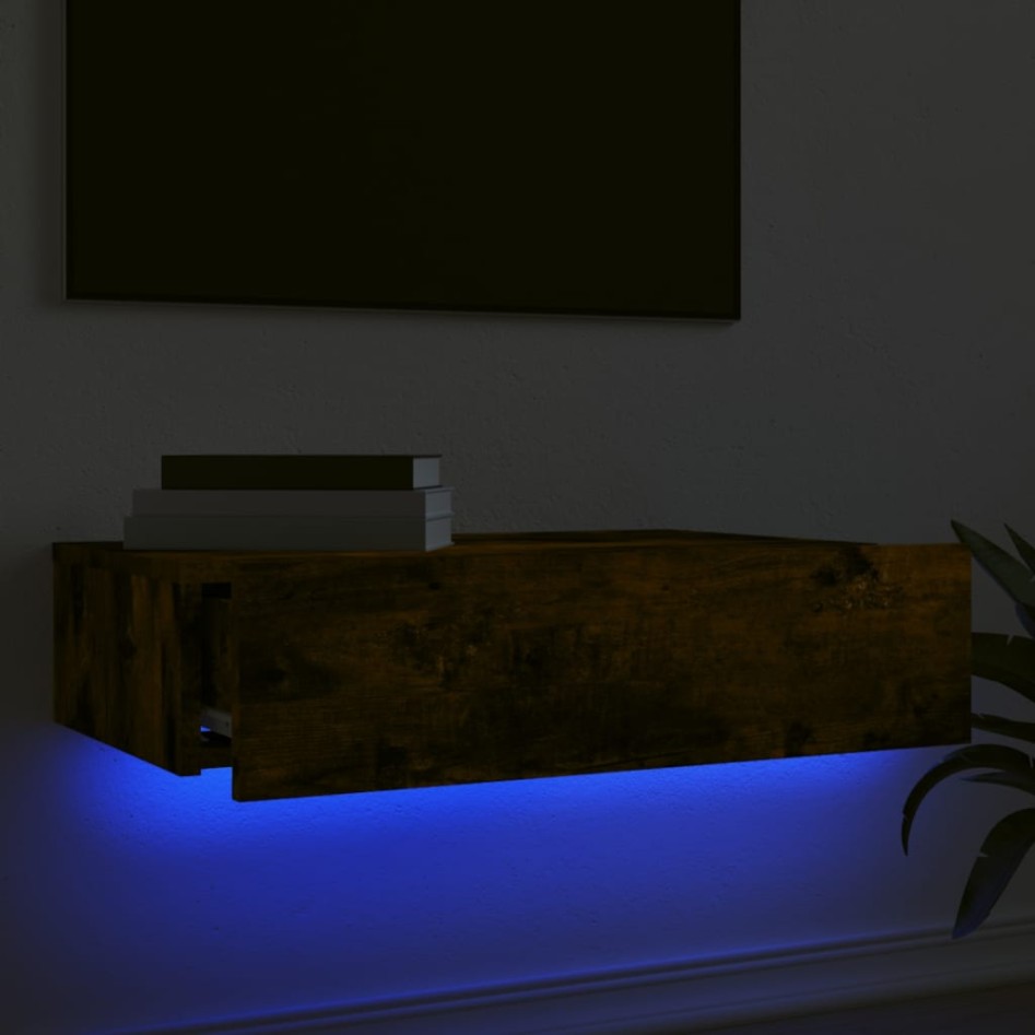 Mueble de TV con luces LED roble ahumado 60x35x15,5