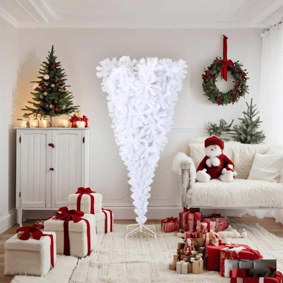 Árbol de Navidad artificial al revés con soporte blanco 180