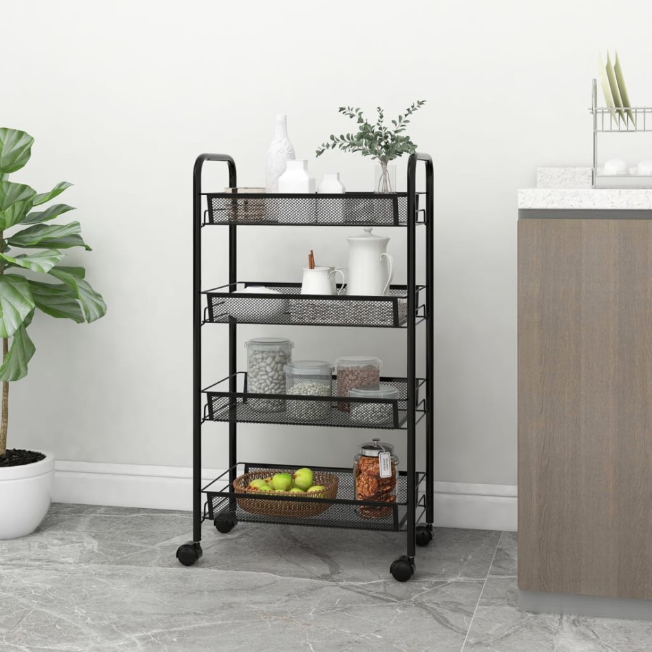 Carrito de cocina 4 niveles hierro negro 46x26x85