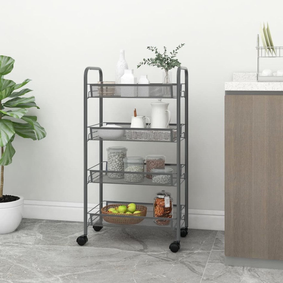 Carrito de cocina 4 niveles hierro gris 46x26x85