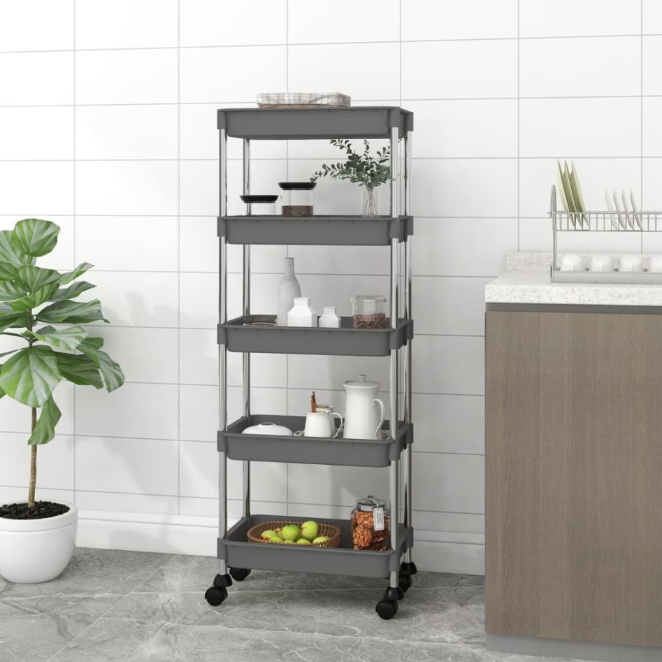 Carrito de cocina 5 niveles hierro y ABS gris 42x29x128