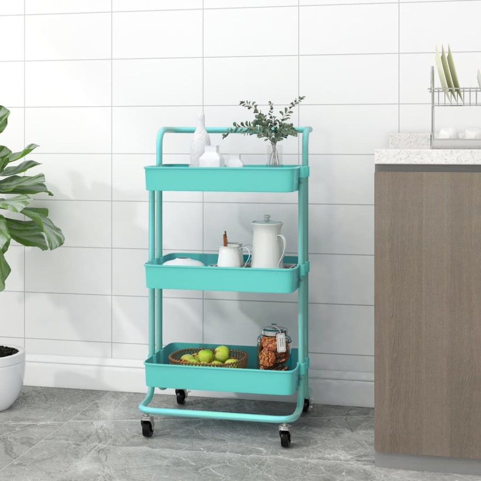 Carrito de cocina 3 niveles hierro y ABS turquesa 42x35x85