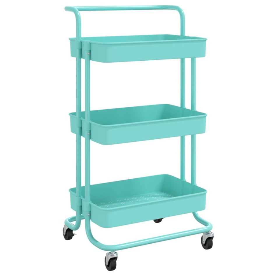 Carrito de cocina 3 niveles hierro y ABS turquesa 42x35x85
