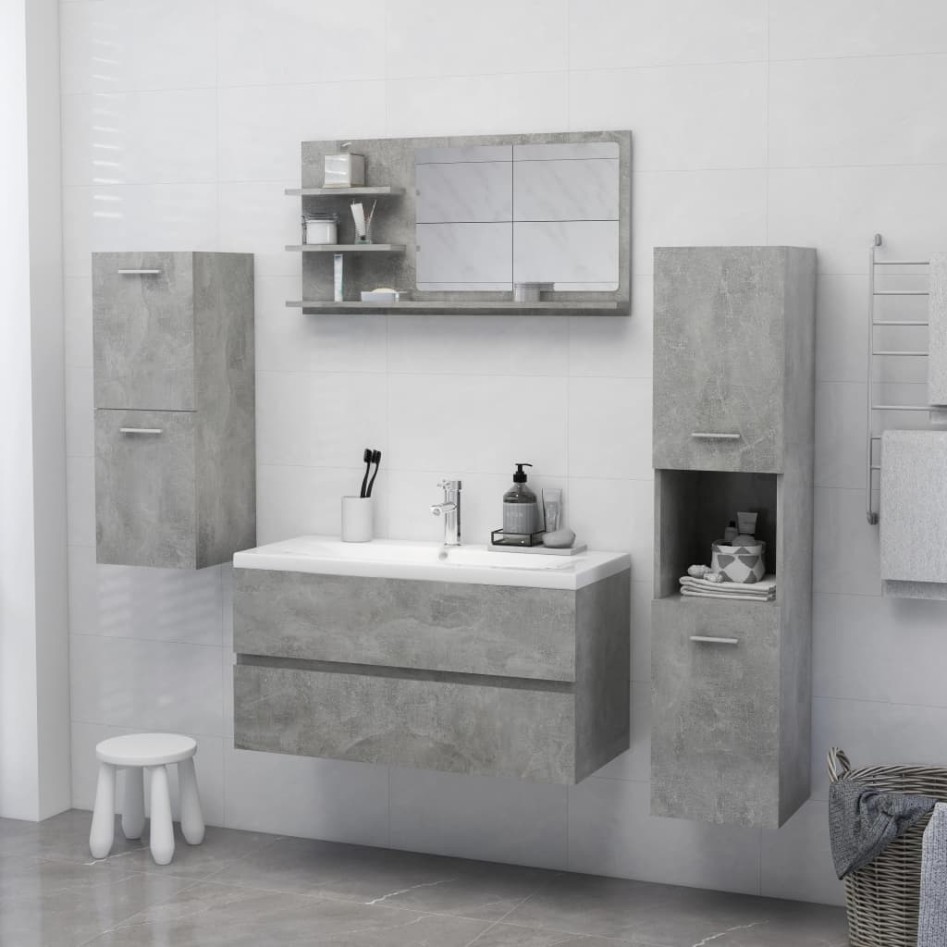 Espejo de baño madera contrachapada gris hormigón 90x10,5x45