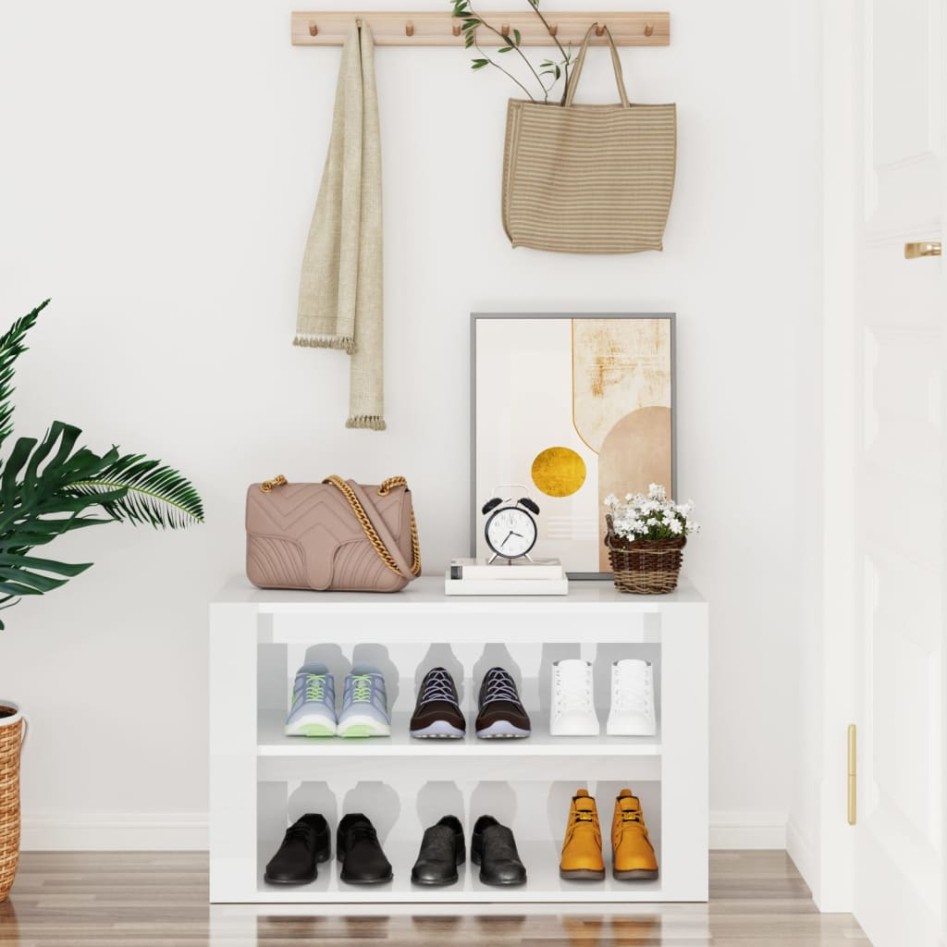 Mueble zapatero madera contrachapada blanco brillo 75x35x45