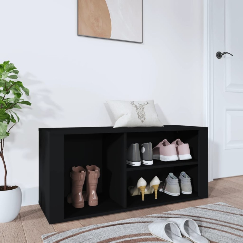 Mueble zapatero madera contrachapada negro 100x35x45