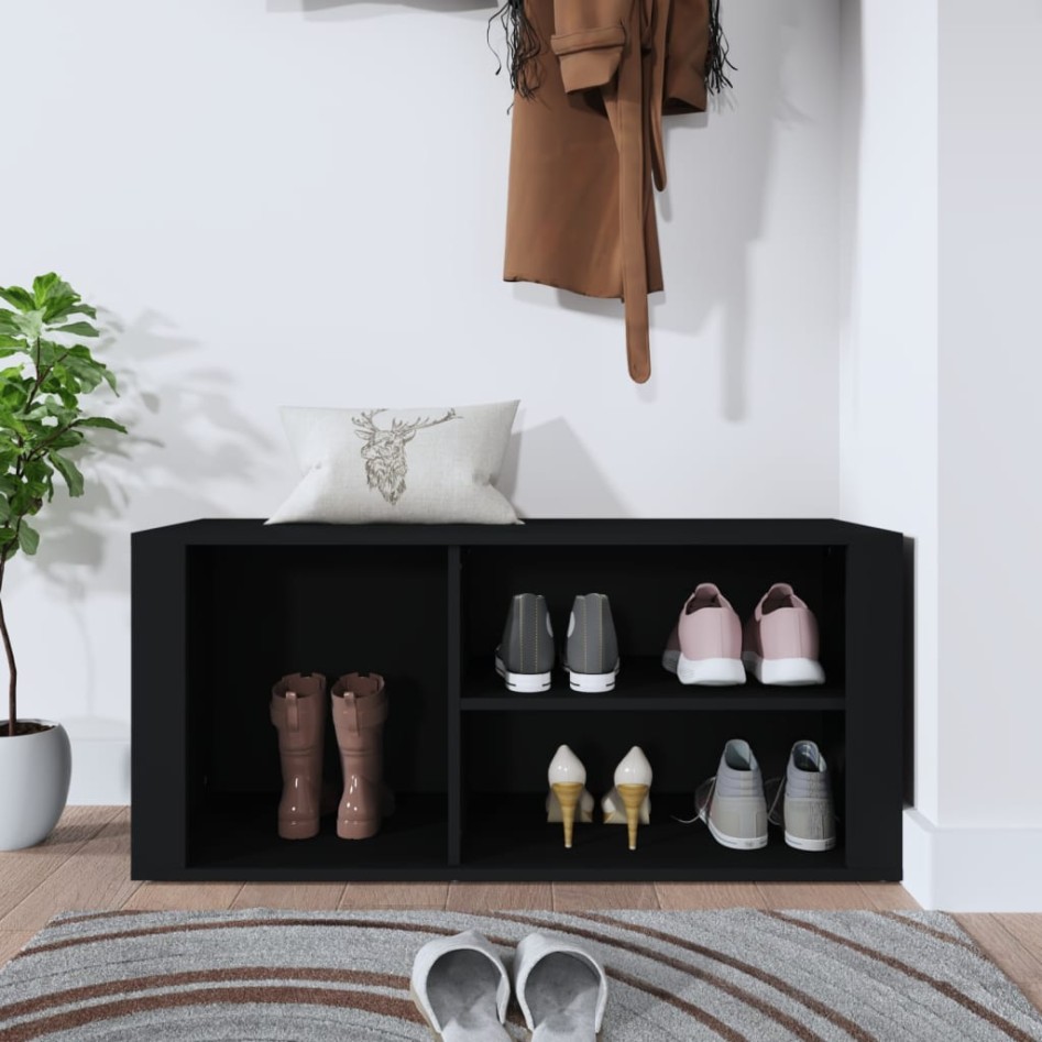 Mueble zapatero madera contrachapada negro 100x35x45