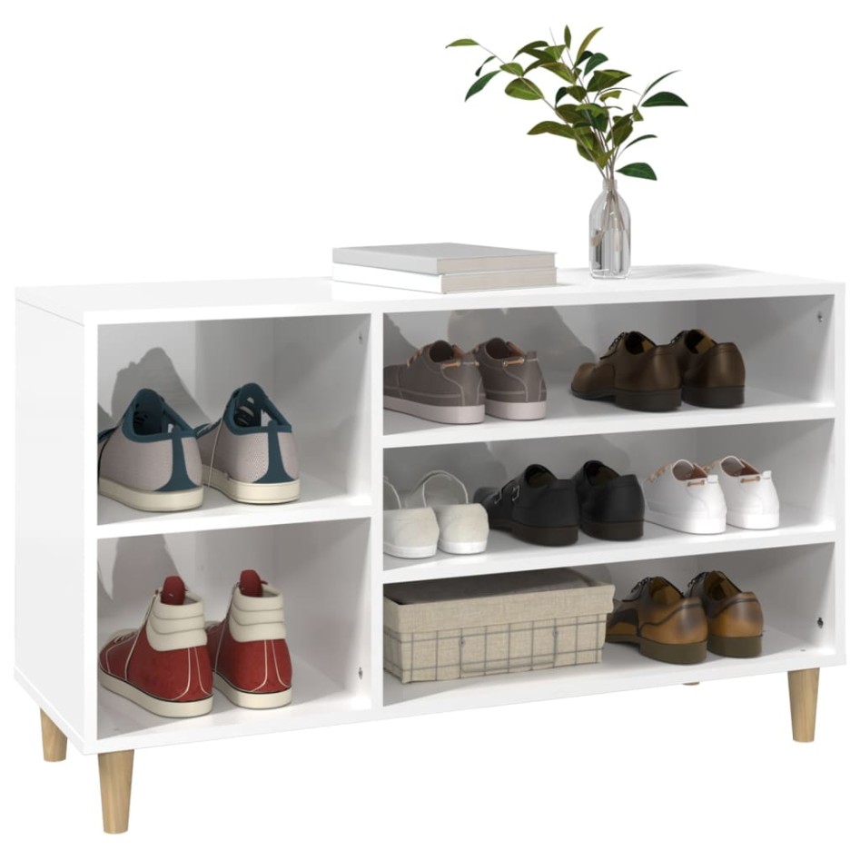 Mueble zapatero madera contrachapada blanco brillo 102x36x60
