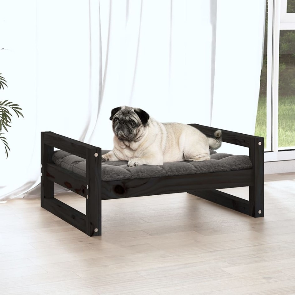 Cama para perros madera maciza de pino negro 65,5x50,5x28