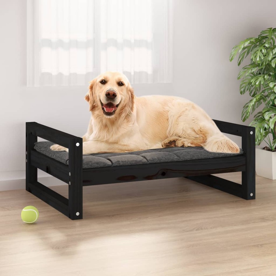 Cama para perros madera maciza de pino negro 75,5x55,5x28