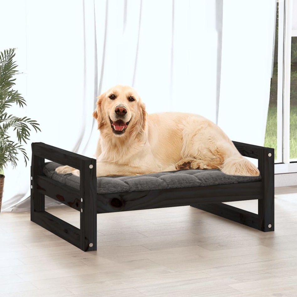 Cama para perros madera maciza de pino negro 75,5x55,5x28