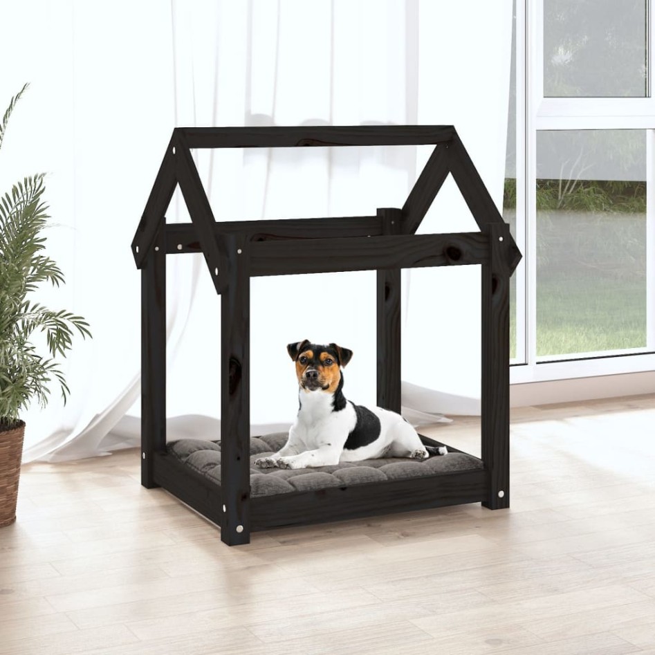 Cama para perros madera maciza de pino negro 61x50x70