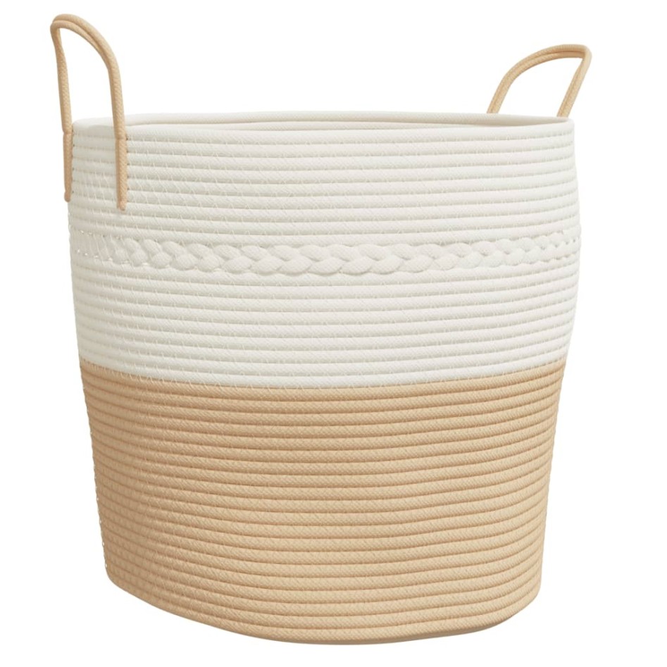 Cesta de almacenaje algodón beige y blanco Ø43x38