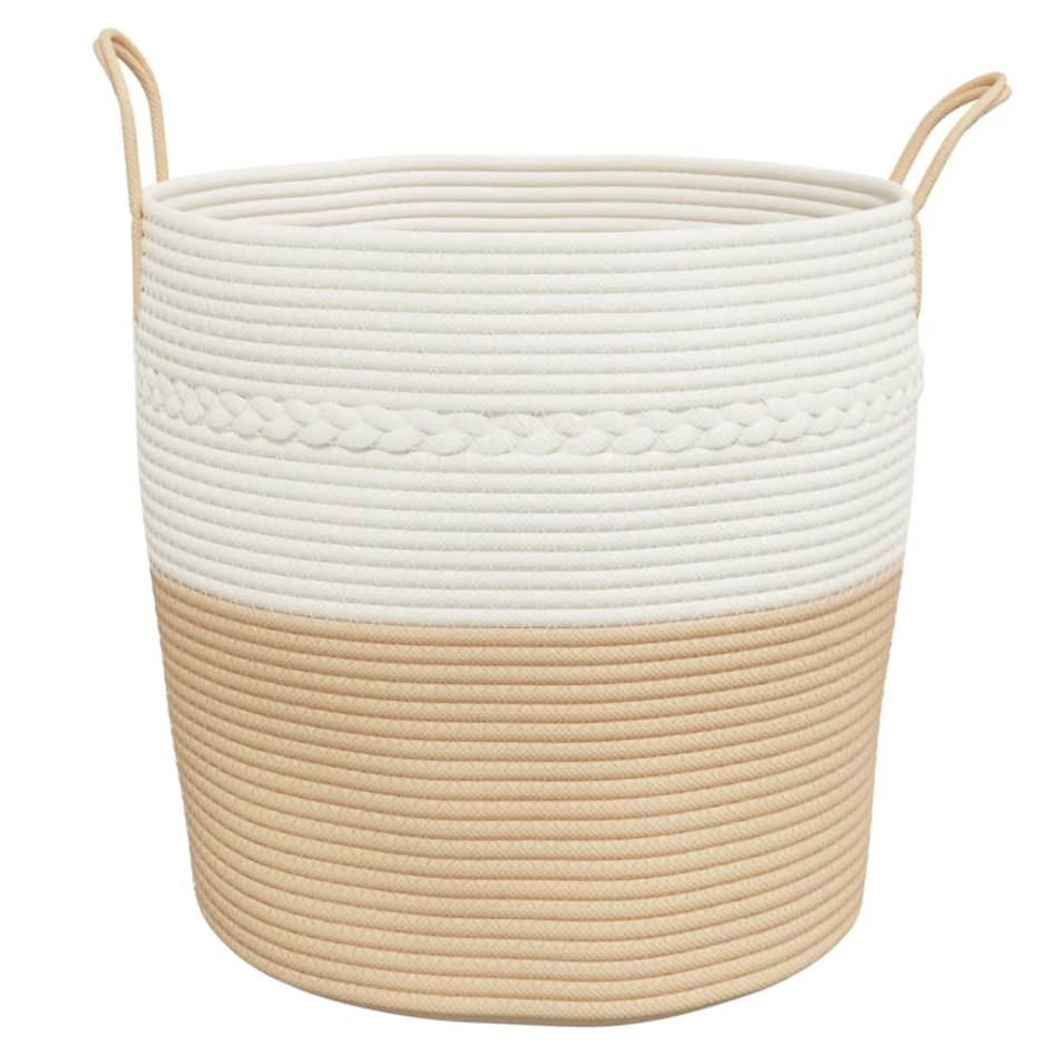 Cesta de almacenaje algodón beige y blanco Ø43x38