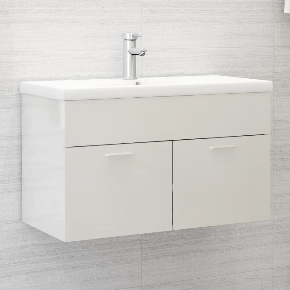 Armario para lavabo contrachapada blanco brillo 80x38,5x46