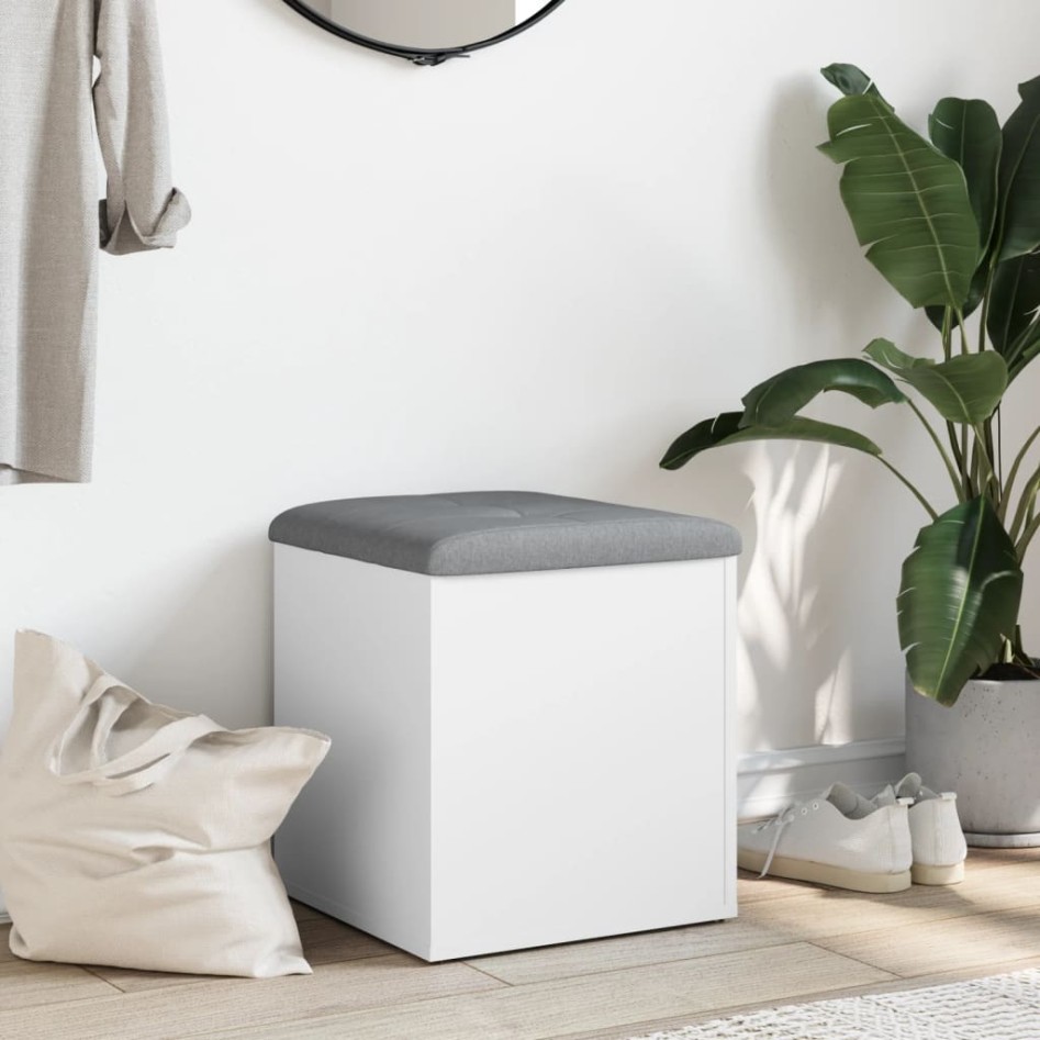 Banco con almacenaje madera de ingeniería blanco 42x42x45