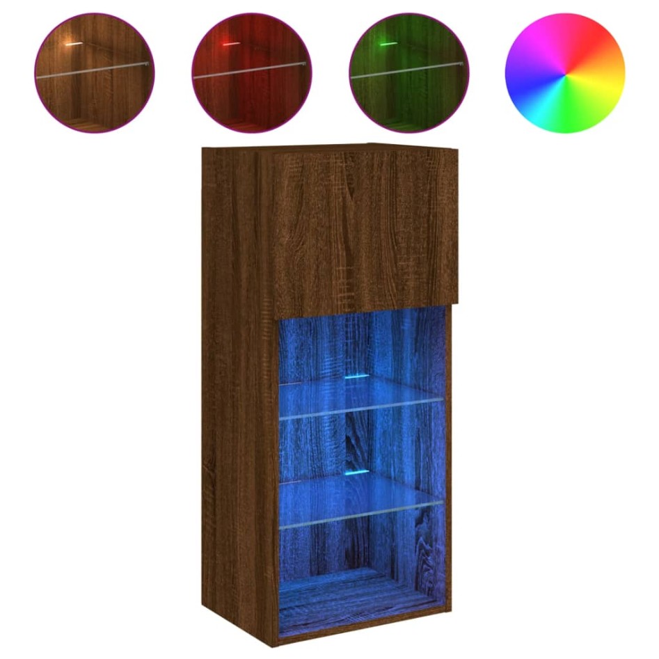 Mueble para TV con luces LED roble marrón 40,5x30x90