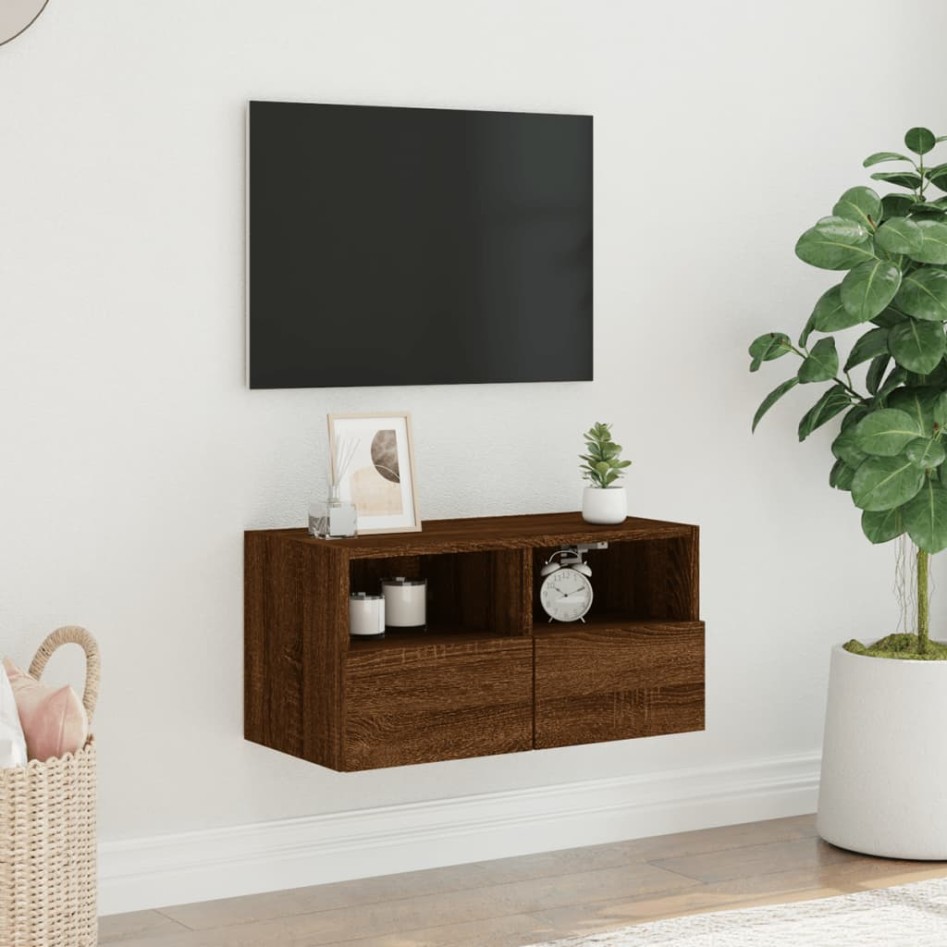 Mueble de pared TV madera ingeniería marrón roble 60x30x30