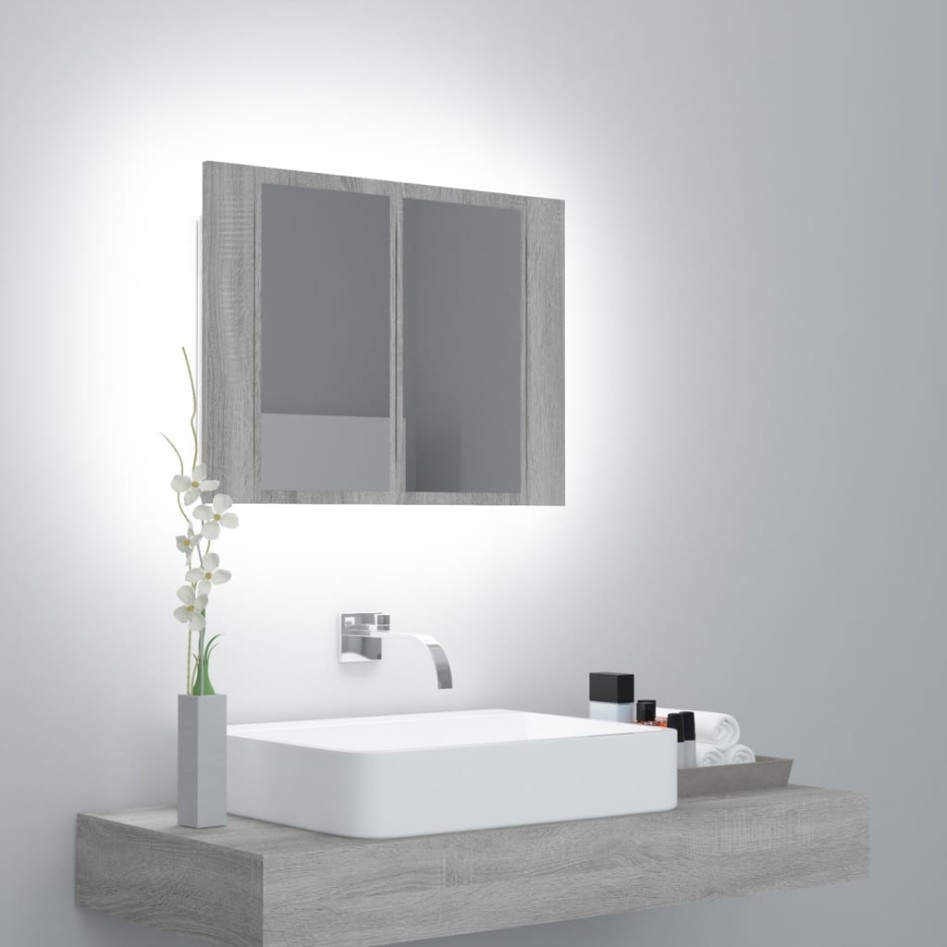 Armario con espejo y LED madera contrachapada gris 60x12x45