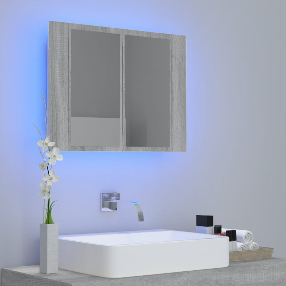 Armario con espejo y LED madera contrachapada gris 60x12x45